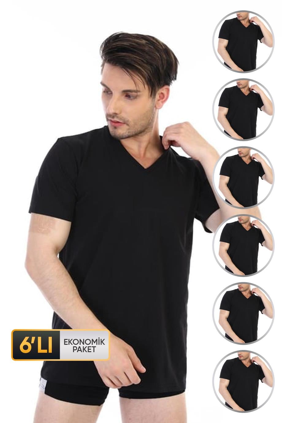 ÇK 0945 ERKEK SÜPREM V YAKA T-SHİRT 6'LI