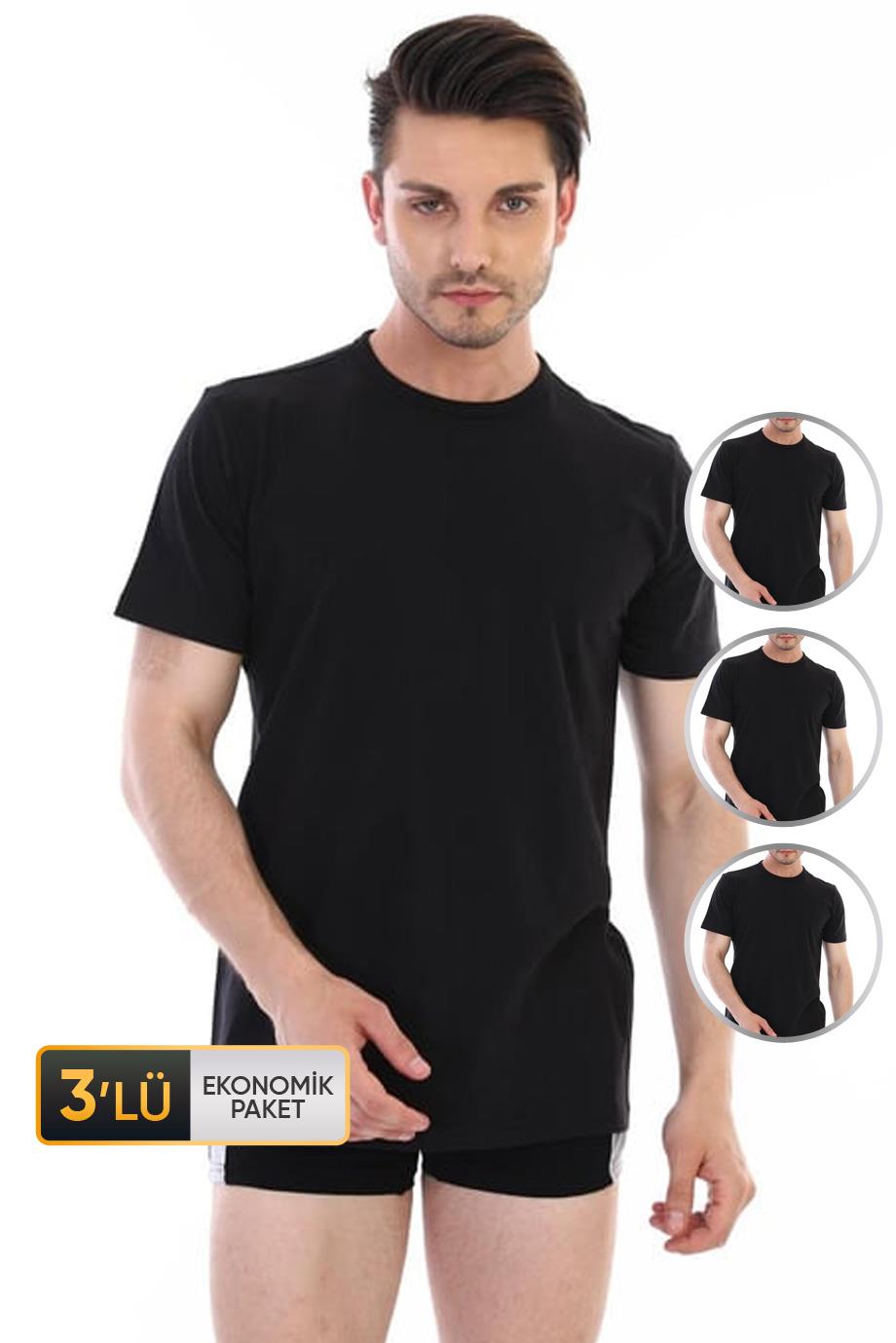 ÇK 0947 ERKEK SÜPREM BİSİKLET YAKA T-SHİRT 3'LÜ