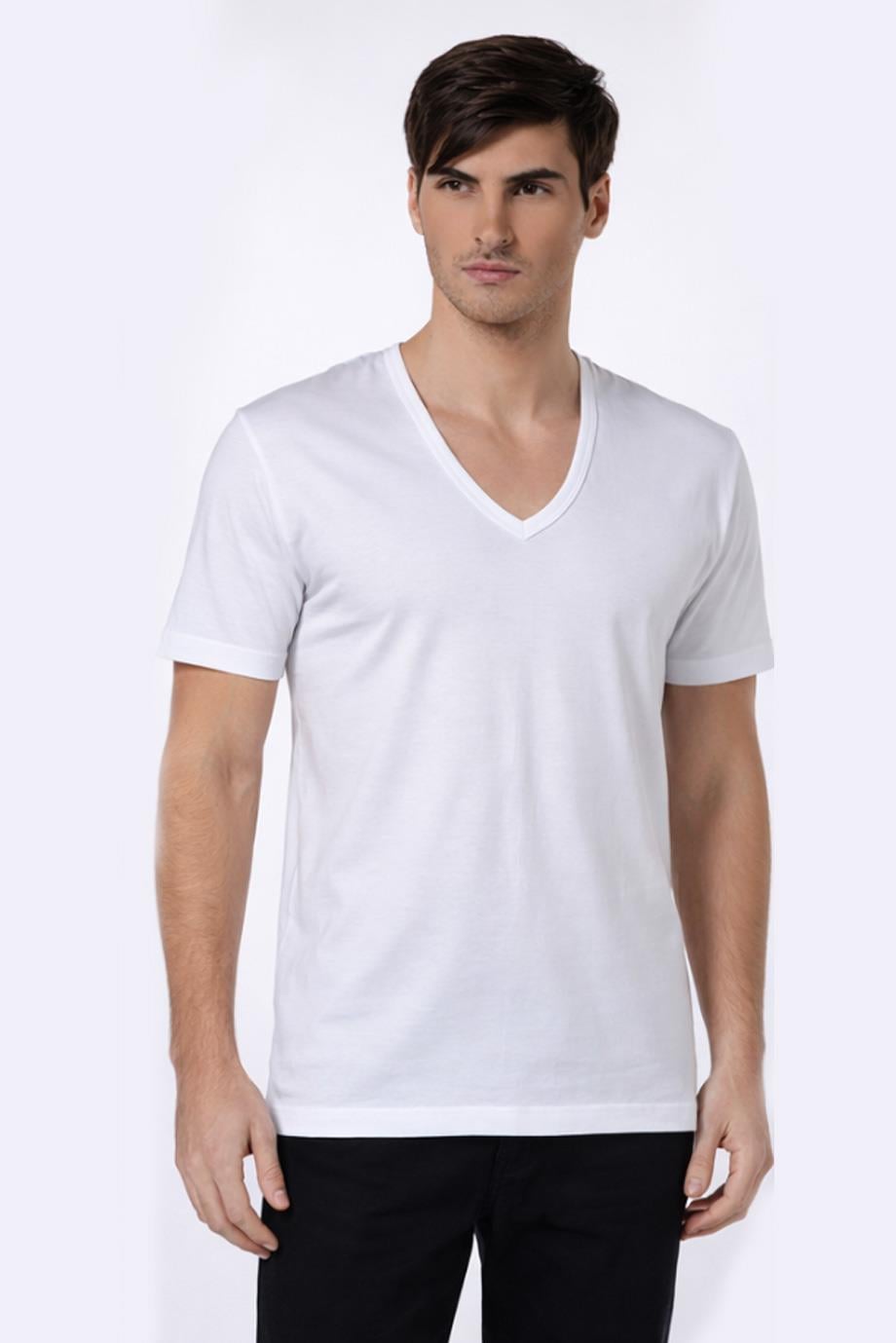 Erkek Derin V Yaka Beyaz T-shirt 936