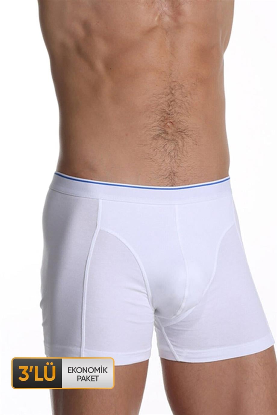 Erkek Elastanlı Beyaz Boxer 0889 3'lü Ekonomik Paket