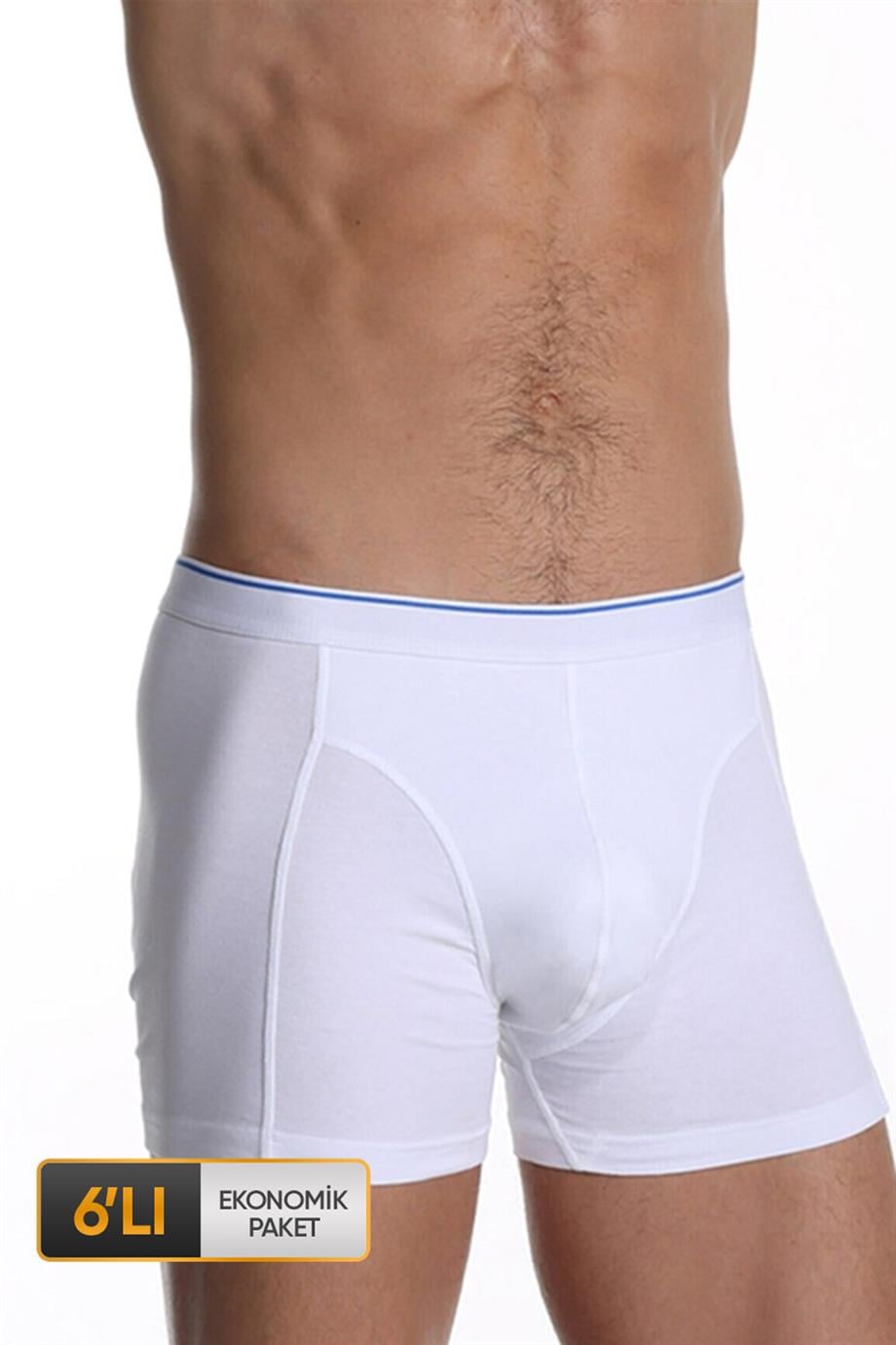 Erkek Elastanlı Beyaz Boxer 0889 6'lı Ekonomik Paket