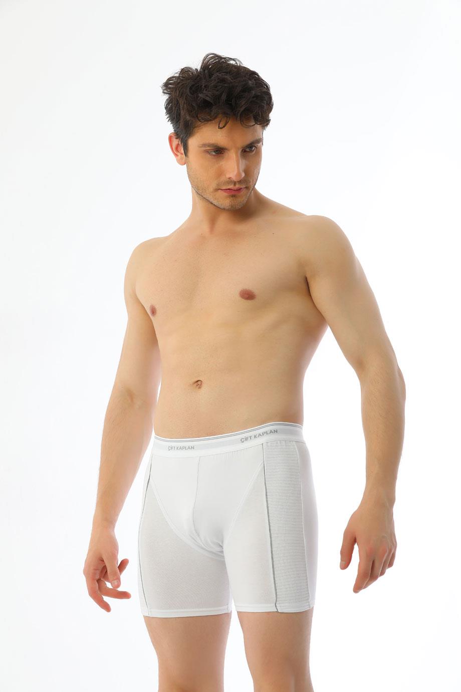Erkek Elastanlı Biyeli Beyaz Uzun Boxer 855
