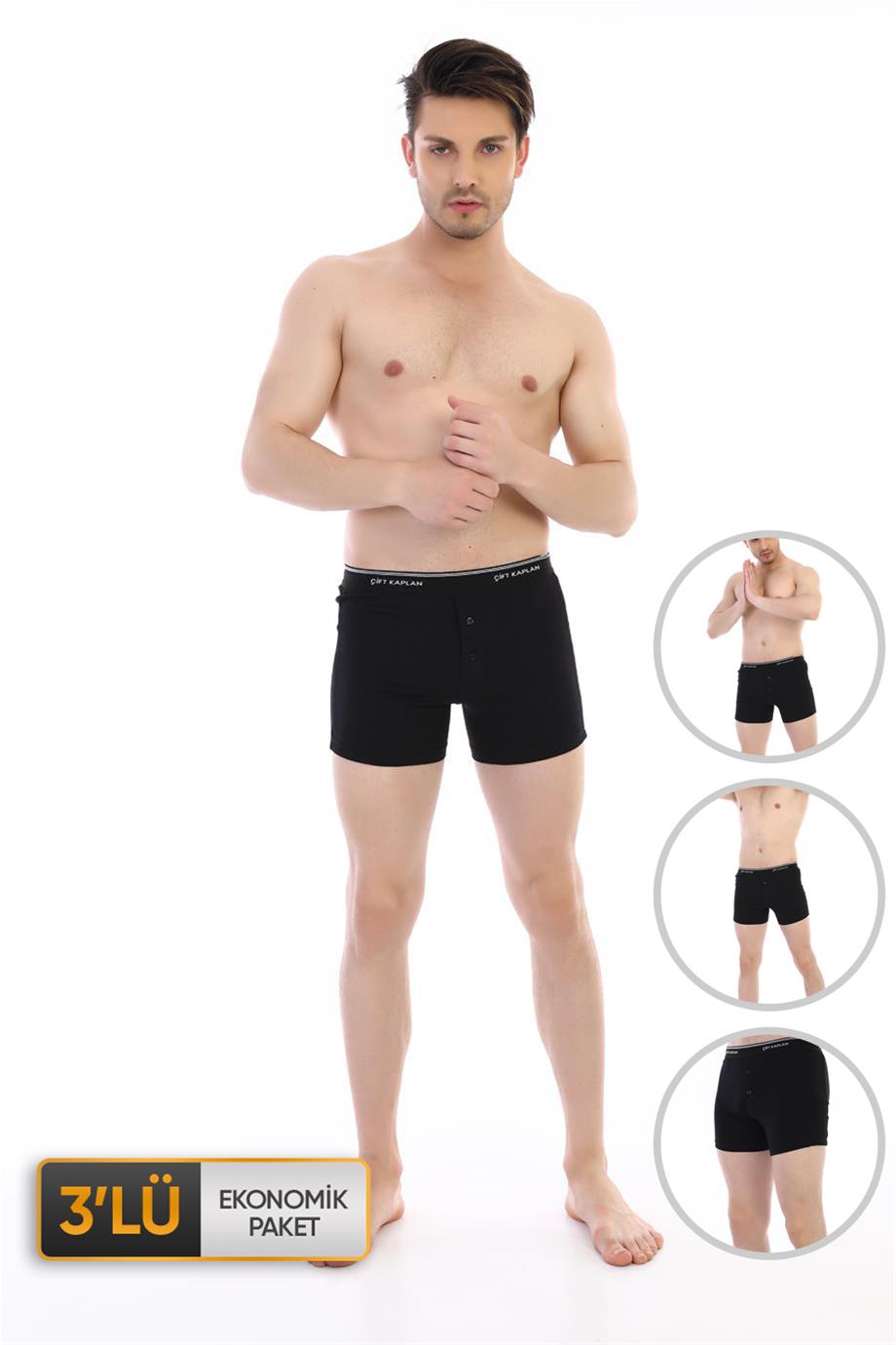 Erkek Elastanlı Biyeli Siyah Boxer Şort 0880 3'lü Ekonomik Paket