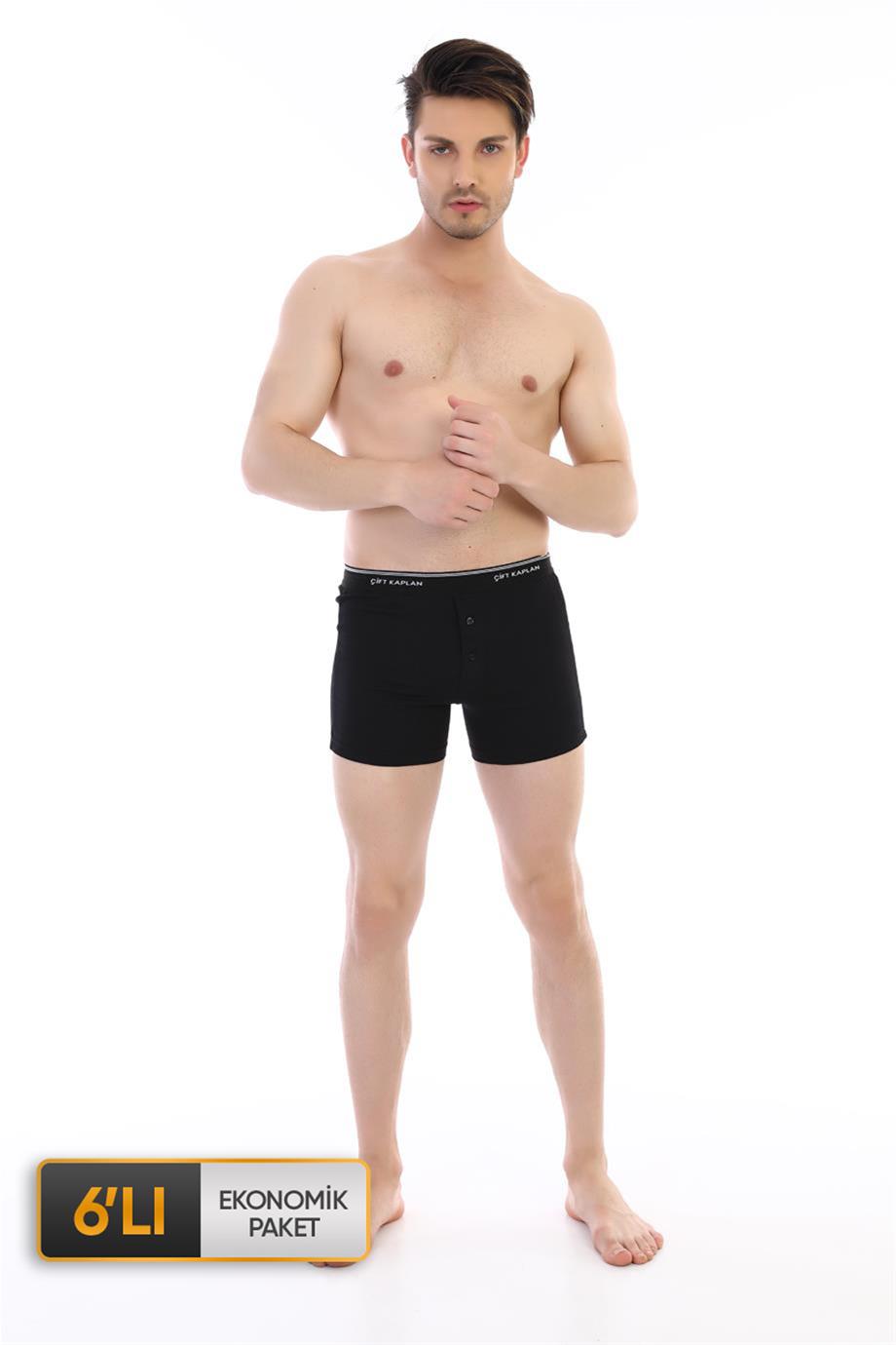 Erkek Elastanlı Biyeli Siyah Boxer Şort 0880 6'lı Ekonomik Paket