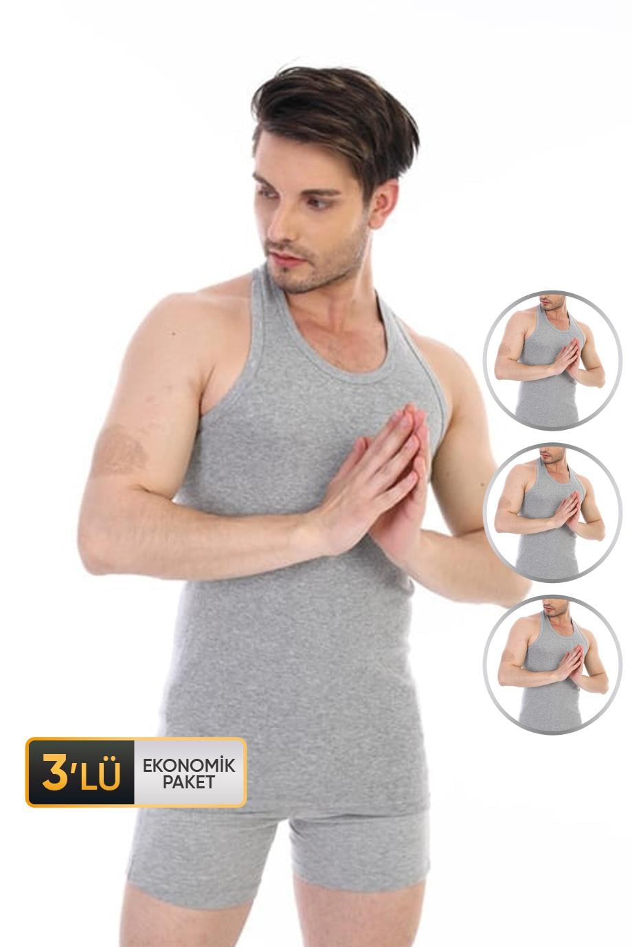 Erkek Ribana Spor Gri Atlet 915 3'lü Ekonomik Paket