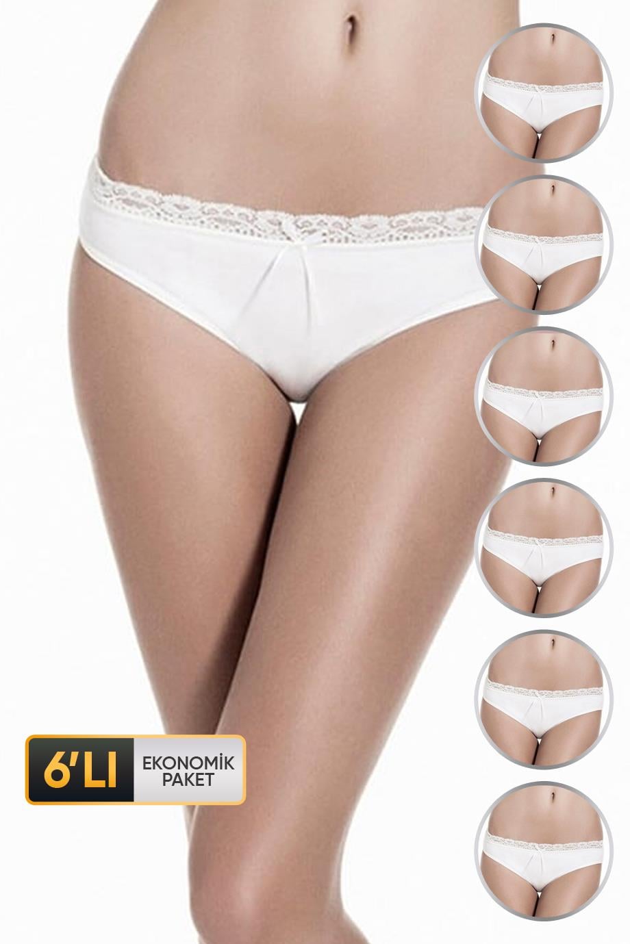Kadın Dantelli Beyaz Külot 609 6'lı Ekonomik Paket