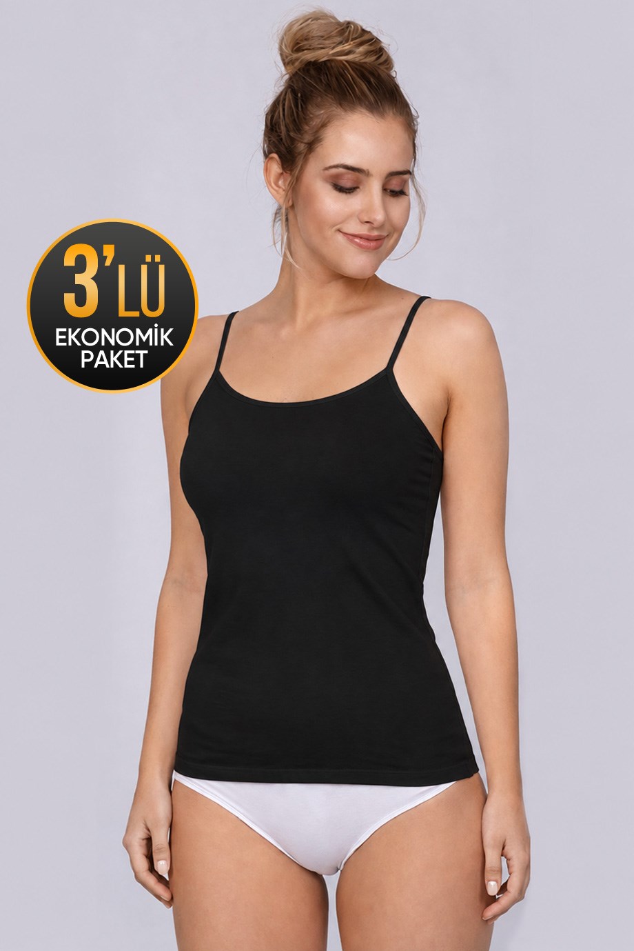 Kadın Ribana Ip Askılı Siyah Atlet 3'lü Ekonomik Paket 723