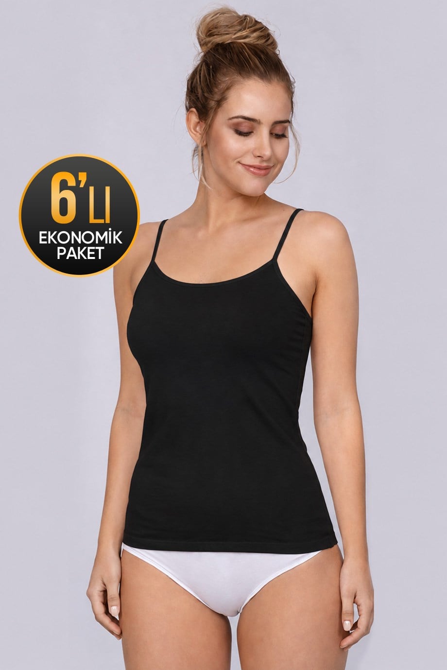 Kadın Ribana Ip Askılı Siyah Atlet 6'lı Ekonomik Paket 723