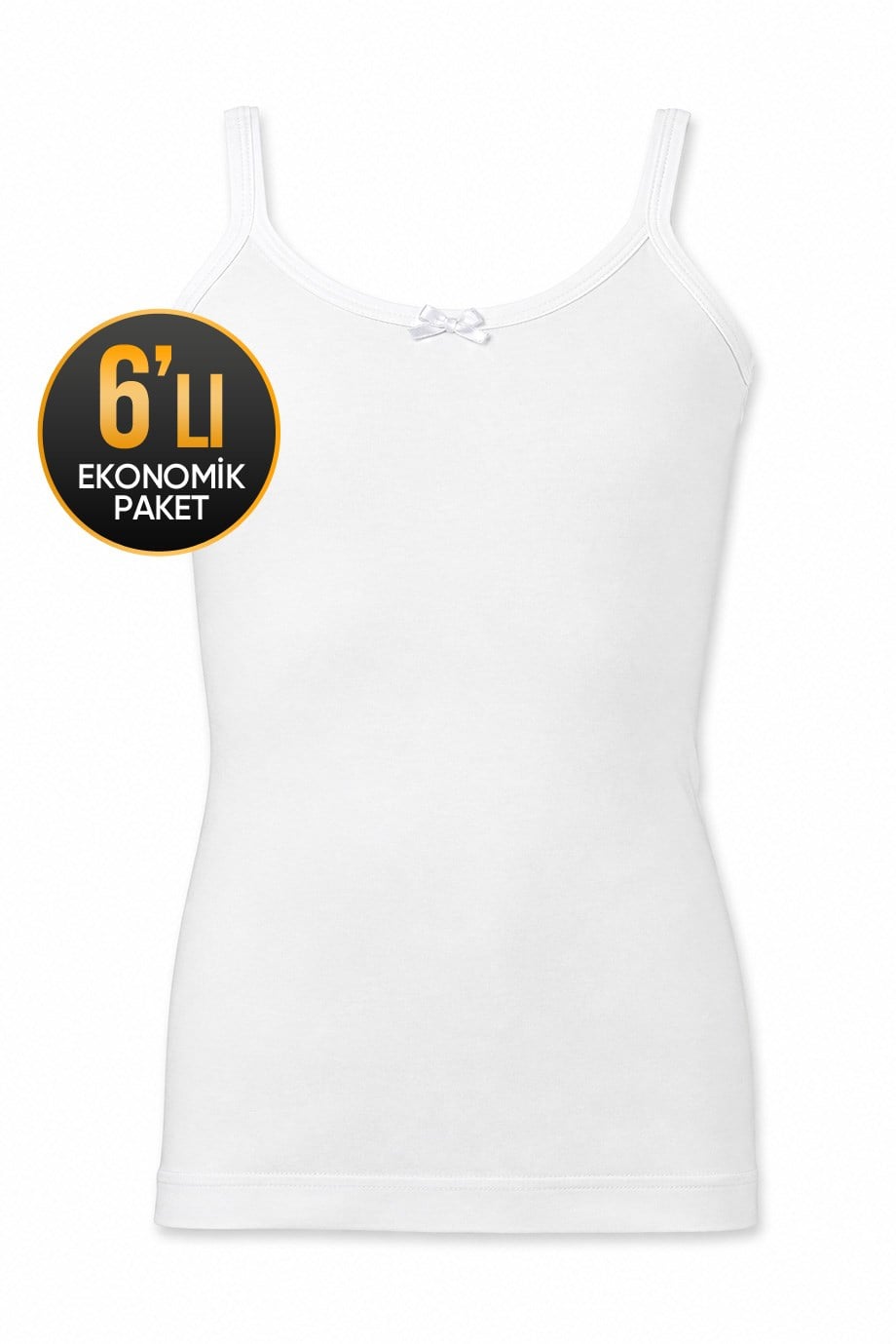 Kız Çocuk Ip Askılı Beyaz Atlet 6'lı Ekonomik Paket 506