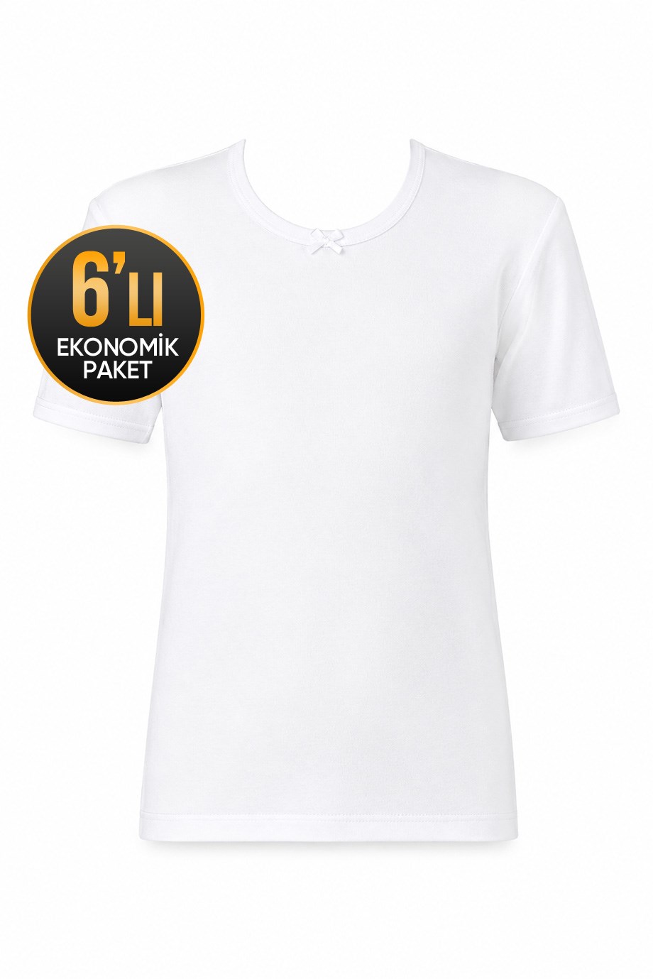 Kız Çocuk Yarım Kol Beyaz Fanila 6'lı Ekonomik Paket 510