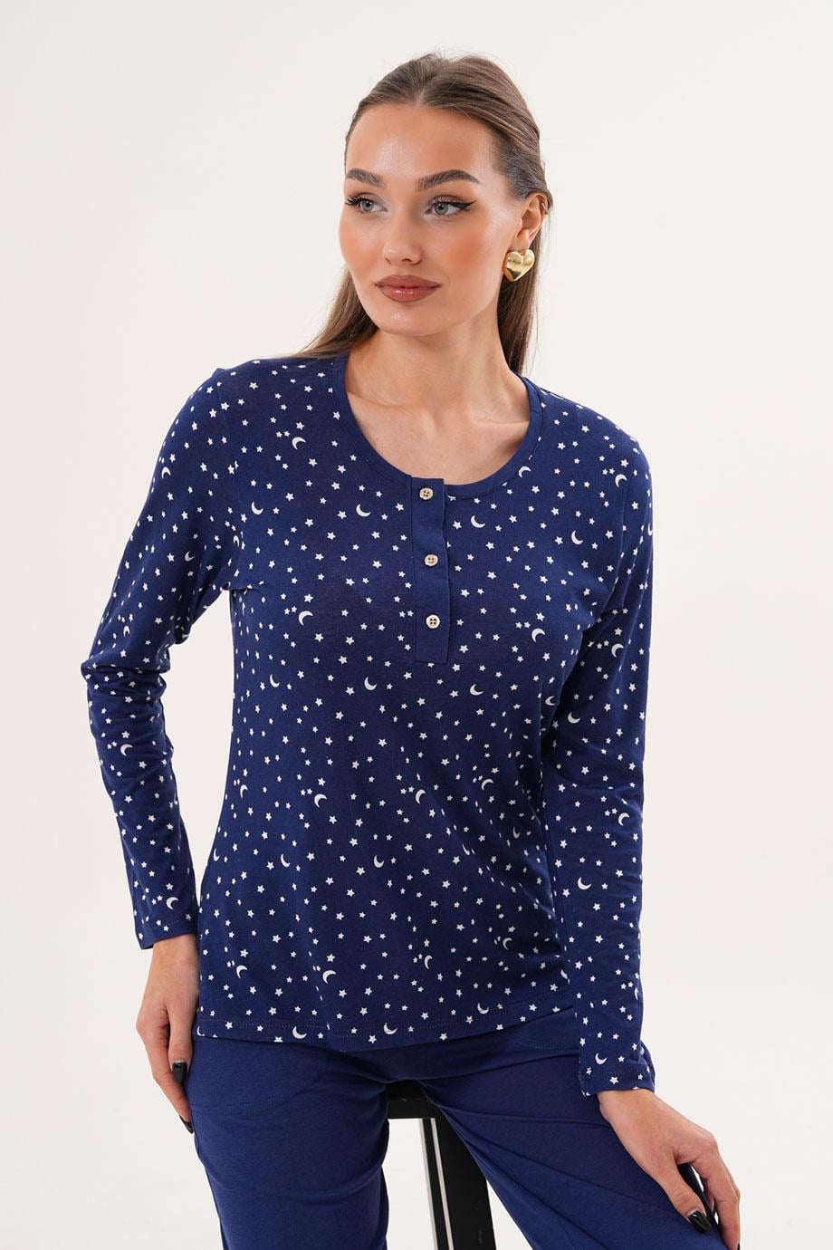 7004 PAMUK MODAL YILDIZLI PATLI PİJAMA TK.