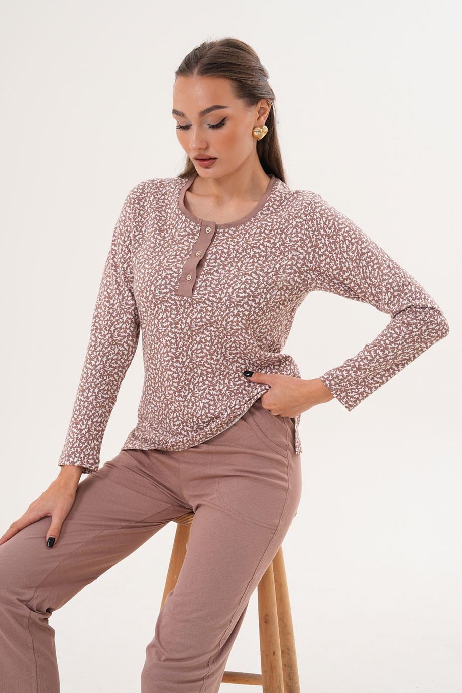7040 PAMUK MİNİMAL DESEN PATLI PİJAMA TK.