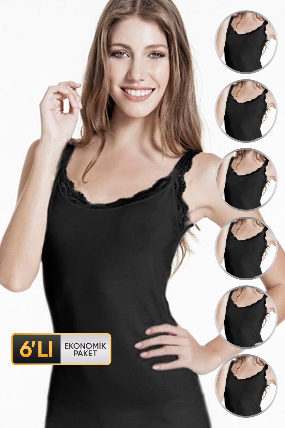 ÇK 0714 KADIN ELASTANLI DANTELLİ ATLET 6'LI
