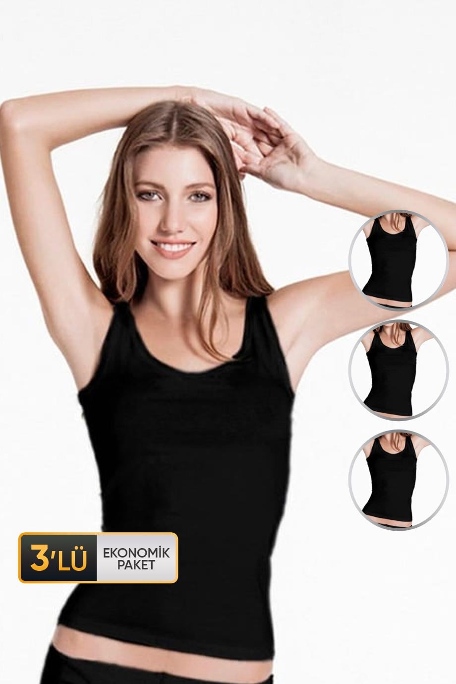 ÇK 0744 KADIN ELASTANLI ATLET 3'LÜ