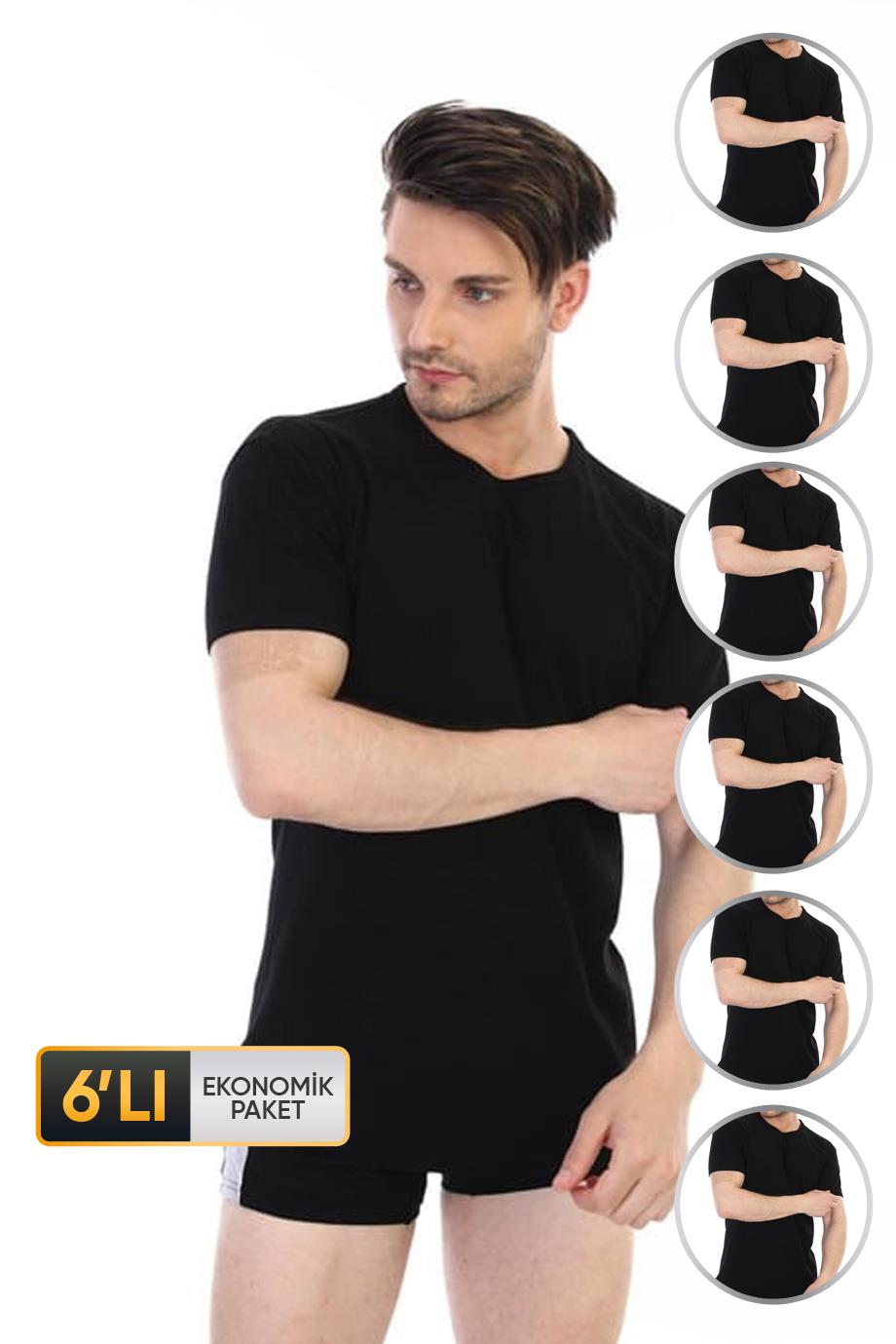 ÇK 0841 ERKEK RİBANA BİSİKLET YAKA T-SHİRT 6'LI