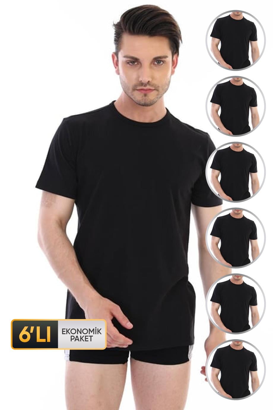ÇK 0947 ERKEK SÜPREM BİSİKLET YAKA T-SHİRT 6'LI