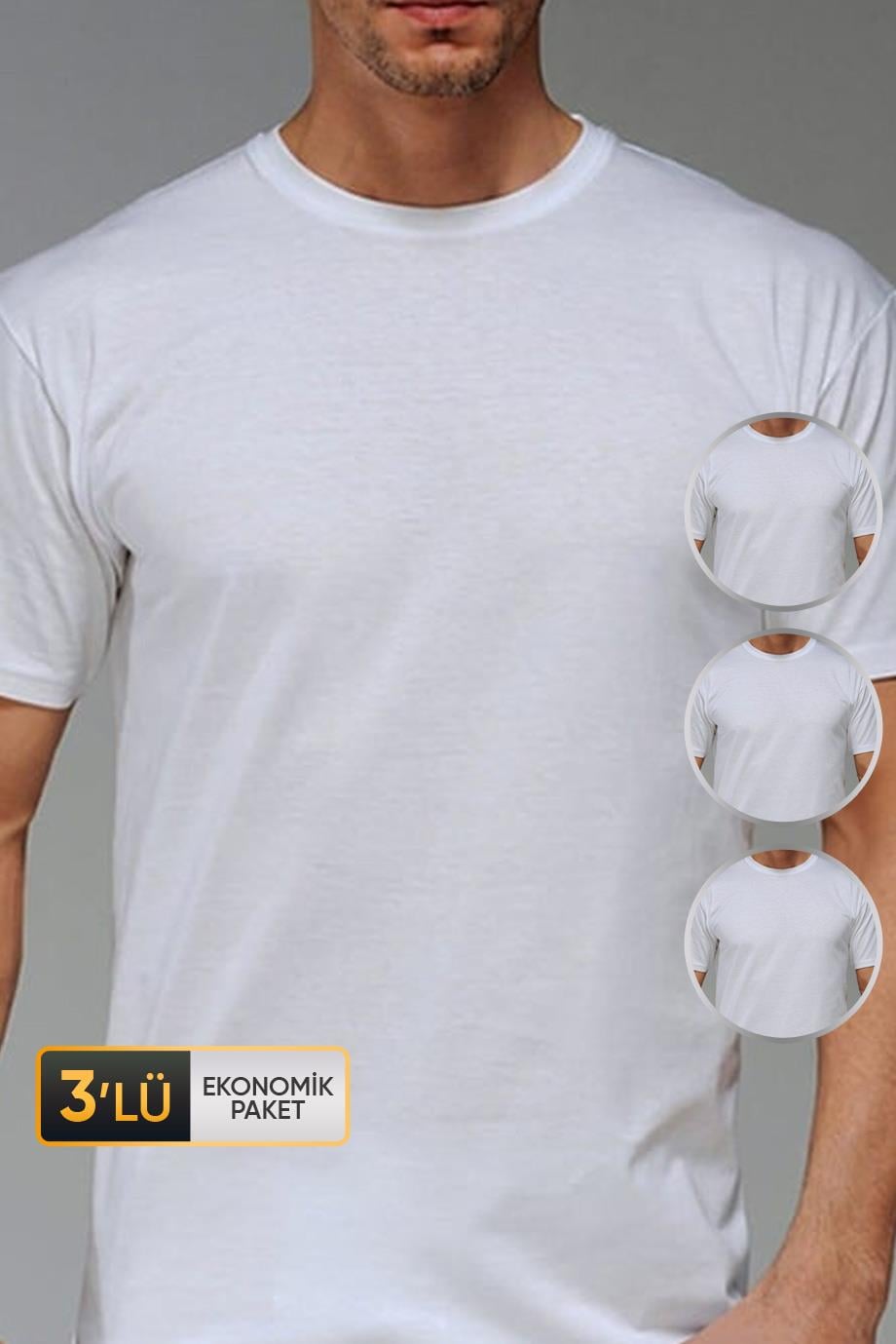 ÇK 0947 ERKEK SÜPREM BİSİKLET YAKA T-SHİRT 3'LÜ