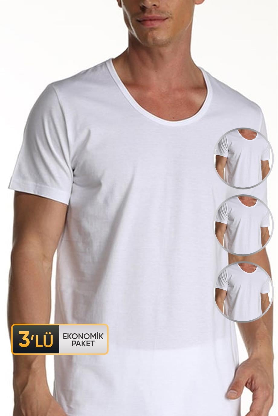ÇK 0953 ERKEK SÜPREM BİSİKLET YAKA T-SHİRT 3'LÜ