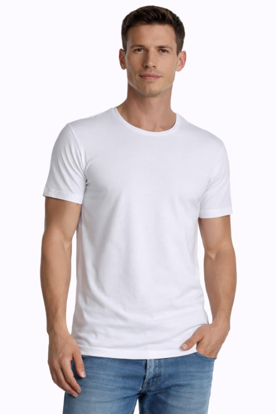 Erkek Elastanlı Beyaz T-shirt 954