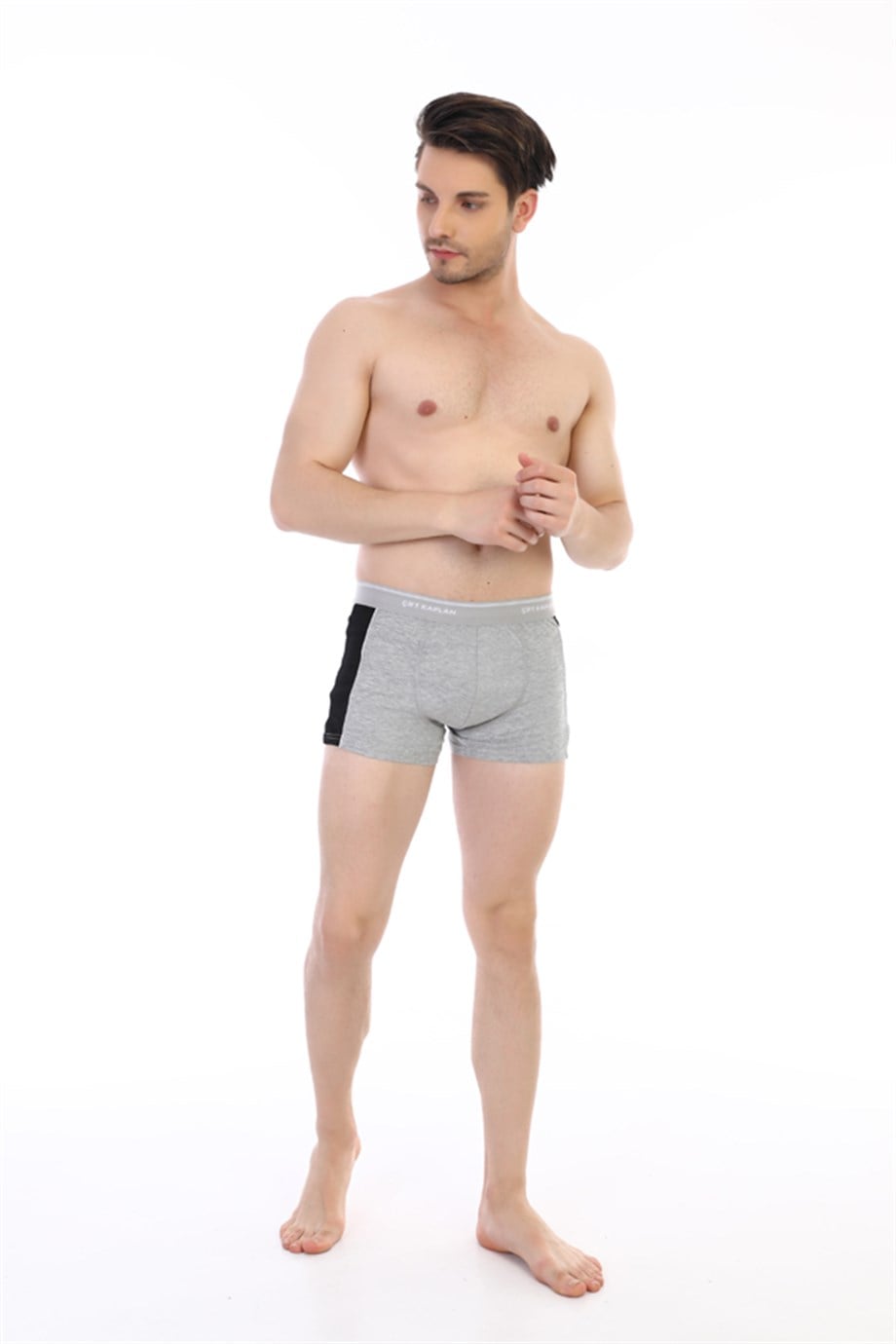 Erkek Elastanlı Biyeli Gri Boxer 0850