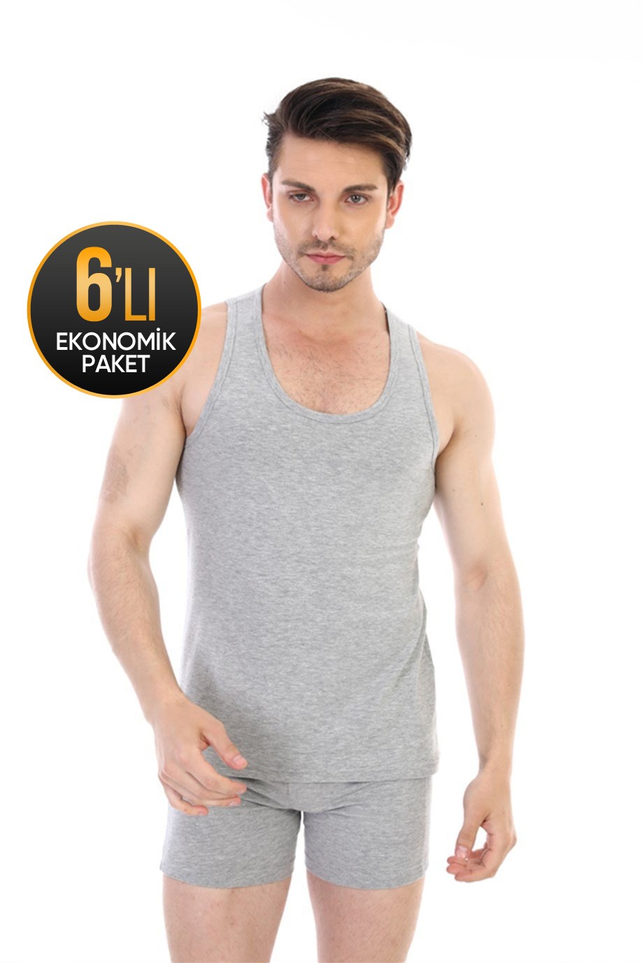 Erkek Elastanlı Gri Atlet 917 6'lı Ekonomik Paket