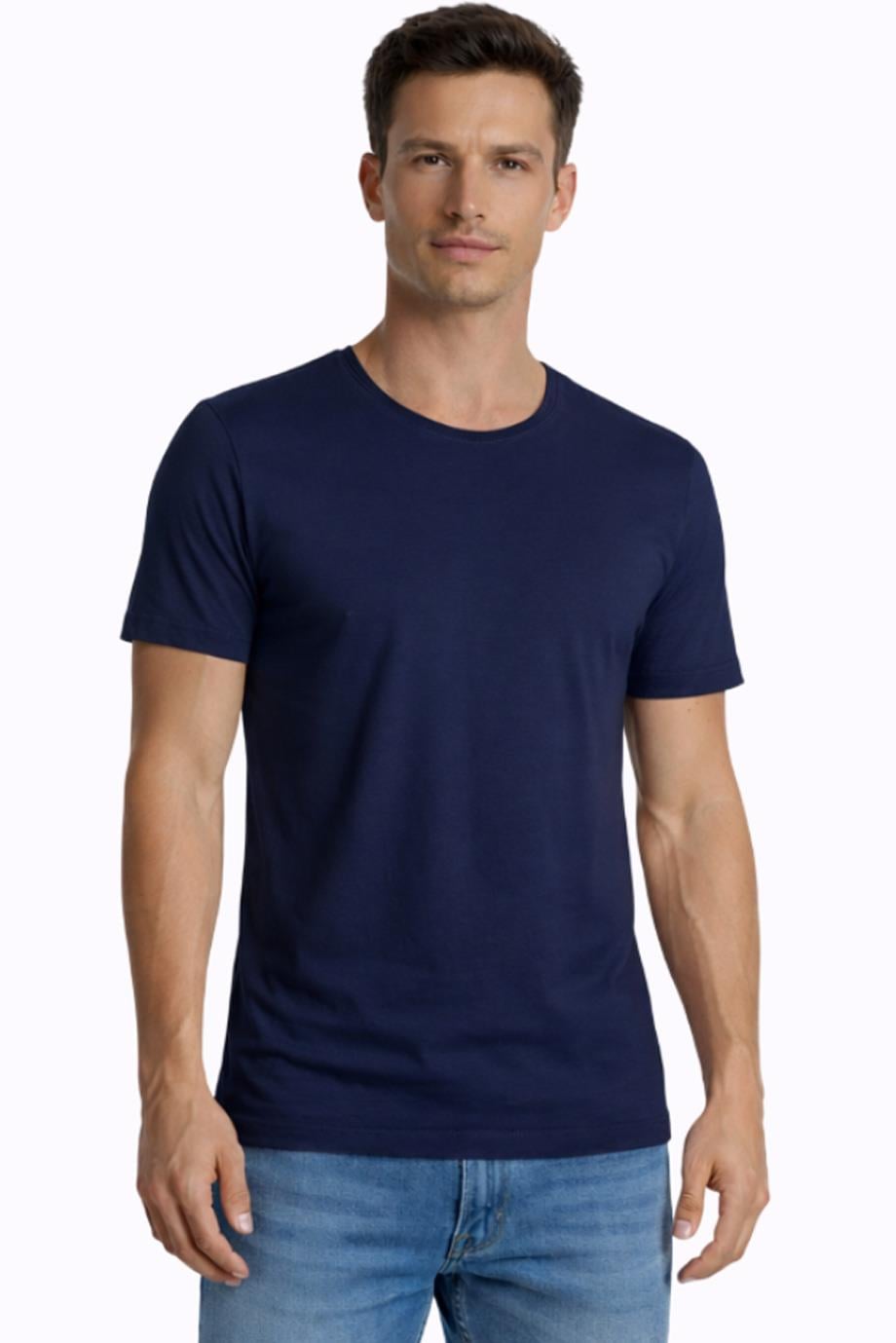 Erkek Elastanlı Lacivert T-shirt 954