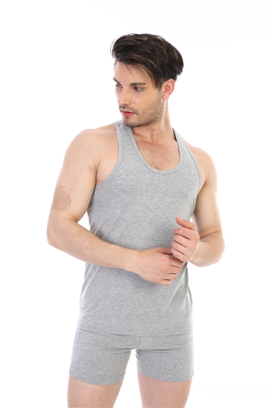 Erkek Elastanlı Spor Gri Atlet 0916