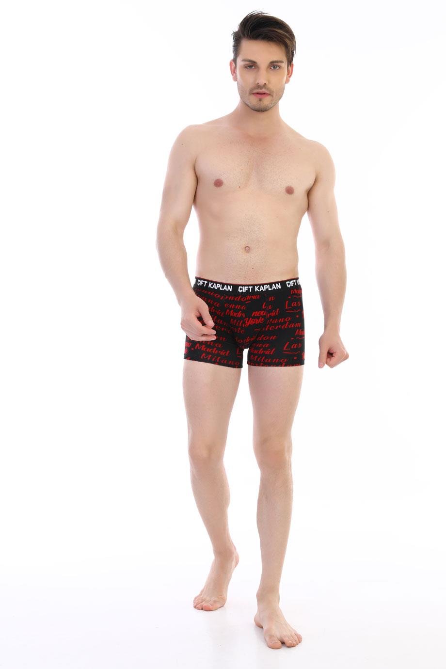 Erkek Kırmızı Yazı Desenli Dijital Boxer 796