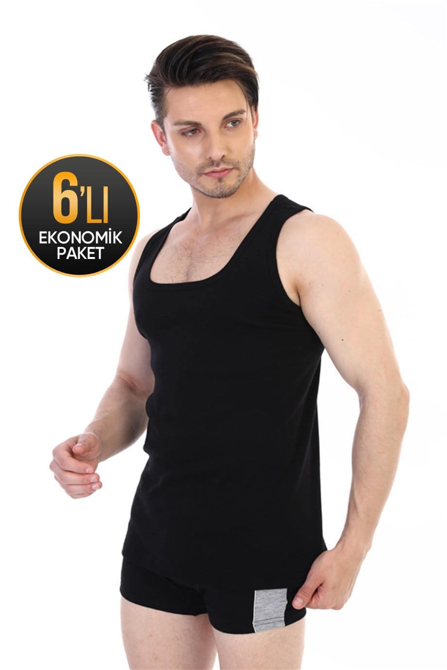 Erkek Ribana Siyah Atlet 6'lı Ekonomik Paket 775