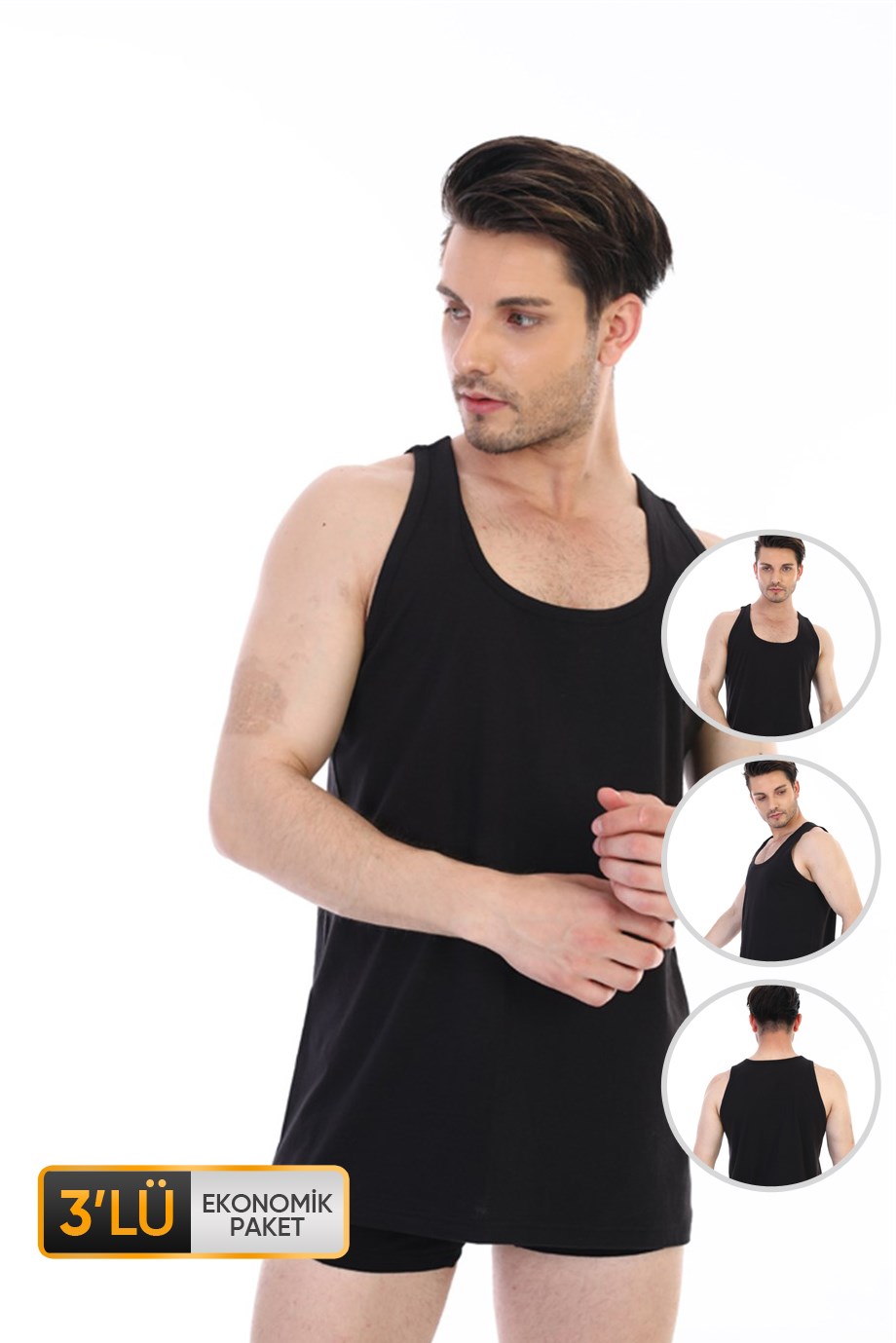 Erkek Süprem Siyah Atlet 770 3'lü Ekonomik Paket