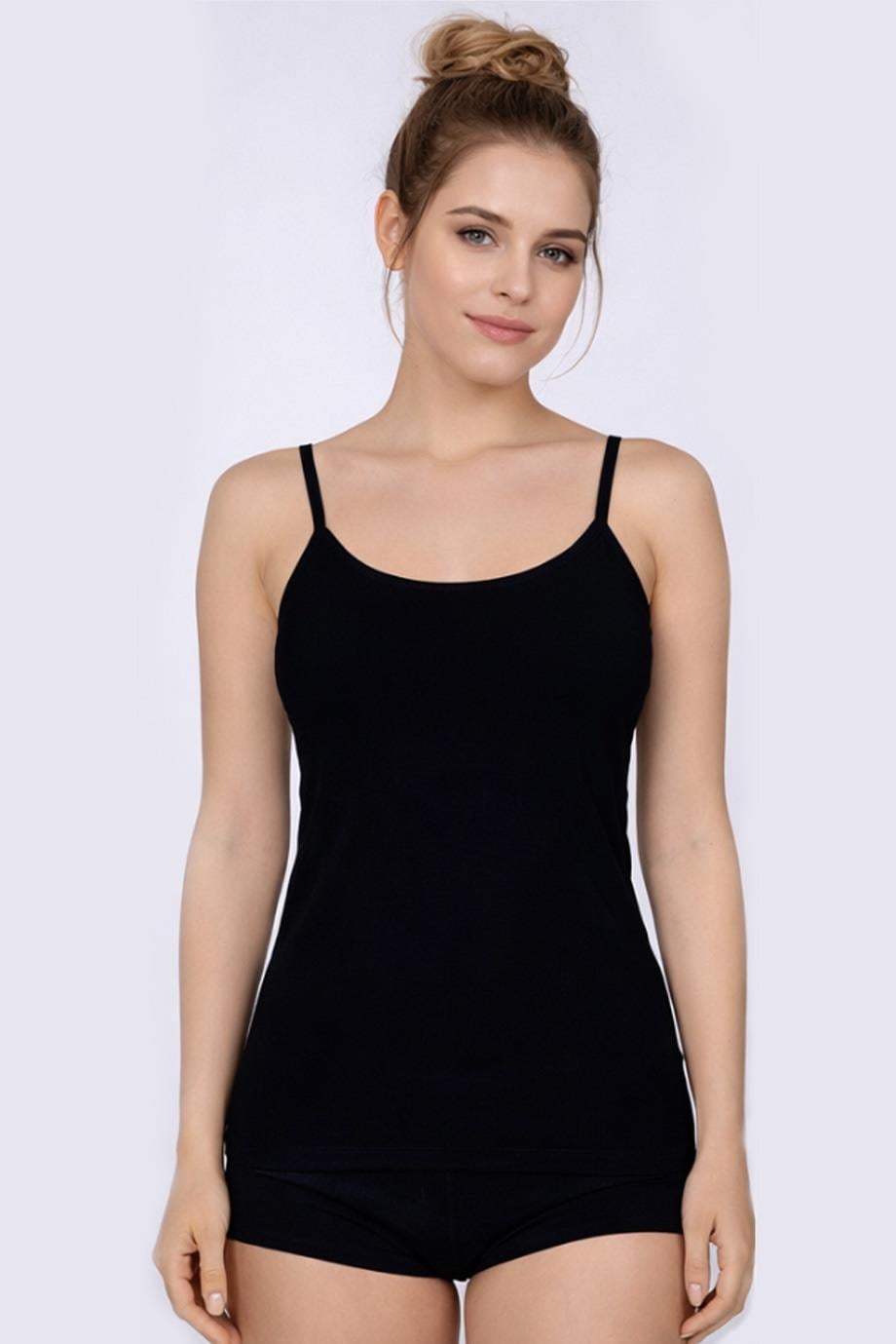 Kadın Elastanlı Ip Askılı Siyah Atlet 746