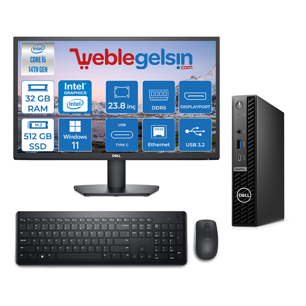 Dell Pc Optıplex 7020MFF Intel Core I5-14500T 32GB DDR5 512GB SSD Windows 11 Home 23.8