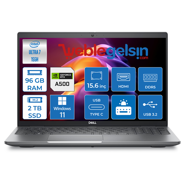 Dell Precısıon M3591 Intel Ultra 7-155H Vpro 96GB 2TB SSD RTXA500 4GB 15.6