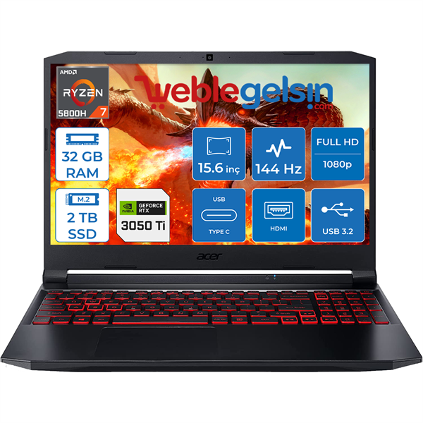 Acer Nitro 5 AN515-45 Amd Ryzen 7 5800H 32GB 2TB SSD RTX3050TI FreeDos