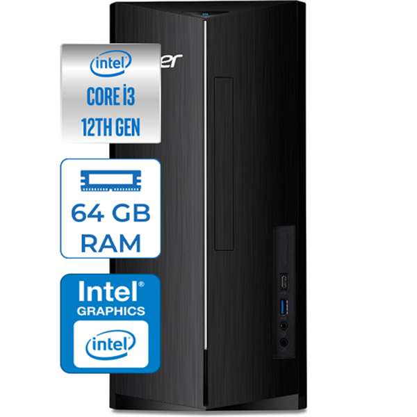 Acer Aspire TC-1760 Intel Core I3 12100 64GB 2tb SSD Windows 11 Home Masaüstü Bilgisayar DTBHUEM004H16 + Zetta Flash Bellek