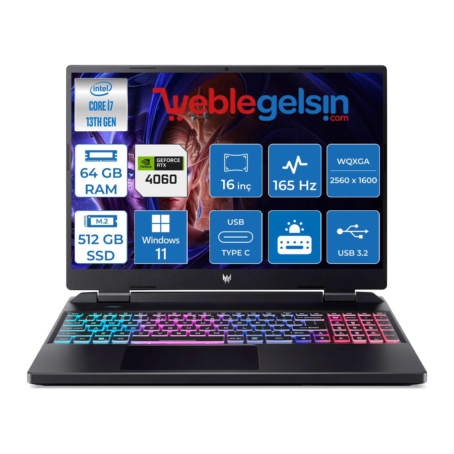 Acer Predator Helios Intel I7 13700HX 64GB DDR5 512GB SSD 8GB/RTX4060 Windows 11 Pro 16