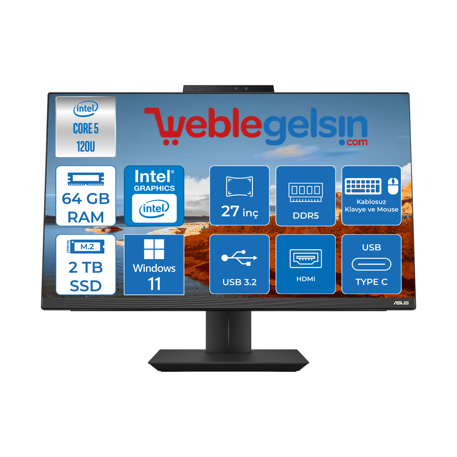 Asus A5702WVARK Intel Ultra 5 120U 64GB DDR5 2TB SSD Fhd 27'' IPS Windows 11 Pro All In One Bilgisayar WI58512B0DW19