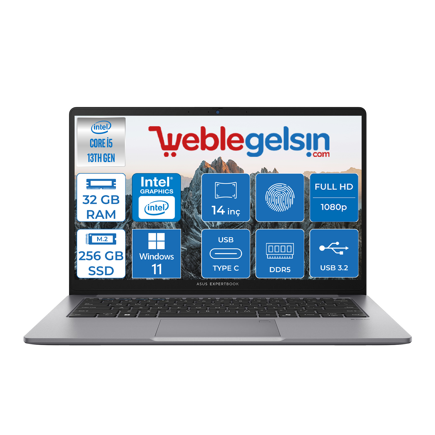 Asus Expertbook P1 P1403CVA-I58512G0D Intel Core I5-13420H 32GB DDR5 256GB SSD Windows 11 Pro 14