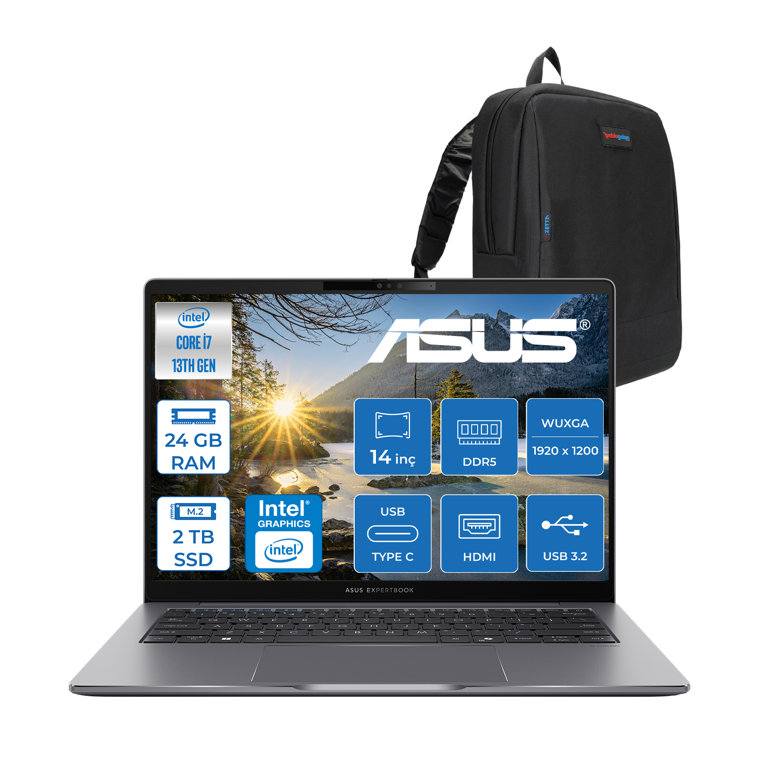 Asus Expertbook P3 P3405CVA Intel Core I7-13620H 24GB DDR5 2TB SSD Freedos 14'' 300NITS Wuxga Intel UHD Taşınabilir Bilgisayar WP3405CVAF009