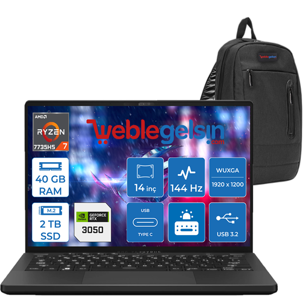 Asus Rog Zephyrus G14 Amd Ryzen 7735HS 40GB DDR5 Ram 2TB SSD 6GB