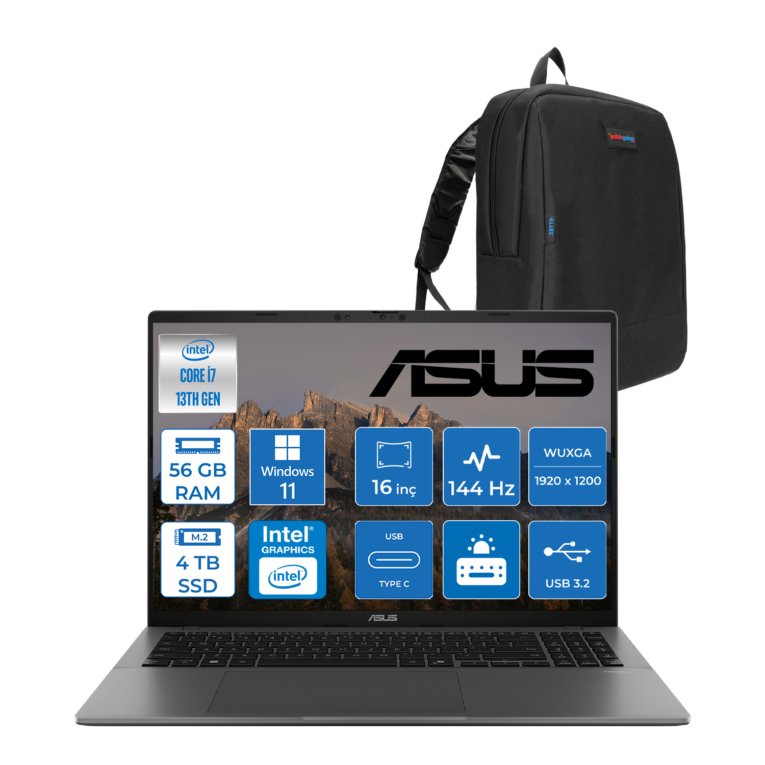 Asus Vivobook WS3607VA S16 Intel Core I7 13620H-56GB DDR5-4TB SSD-16'' Wuxga IPS 300NITS 144Hz Windows 11 Pro Taşınabilir Bilgisayar ZRP077H30
