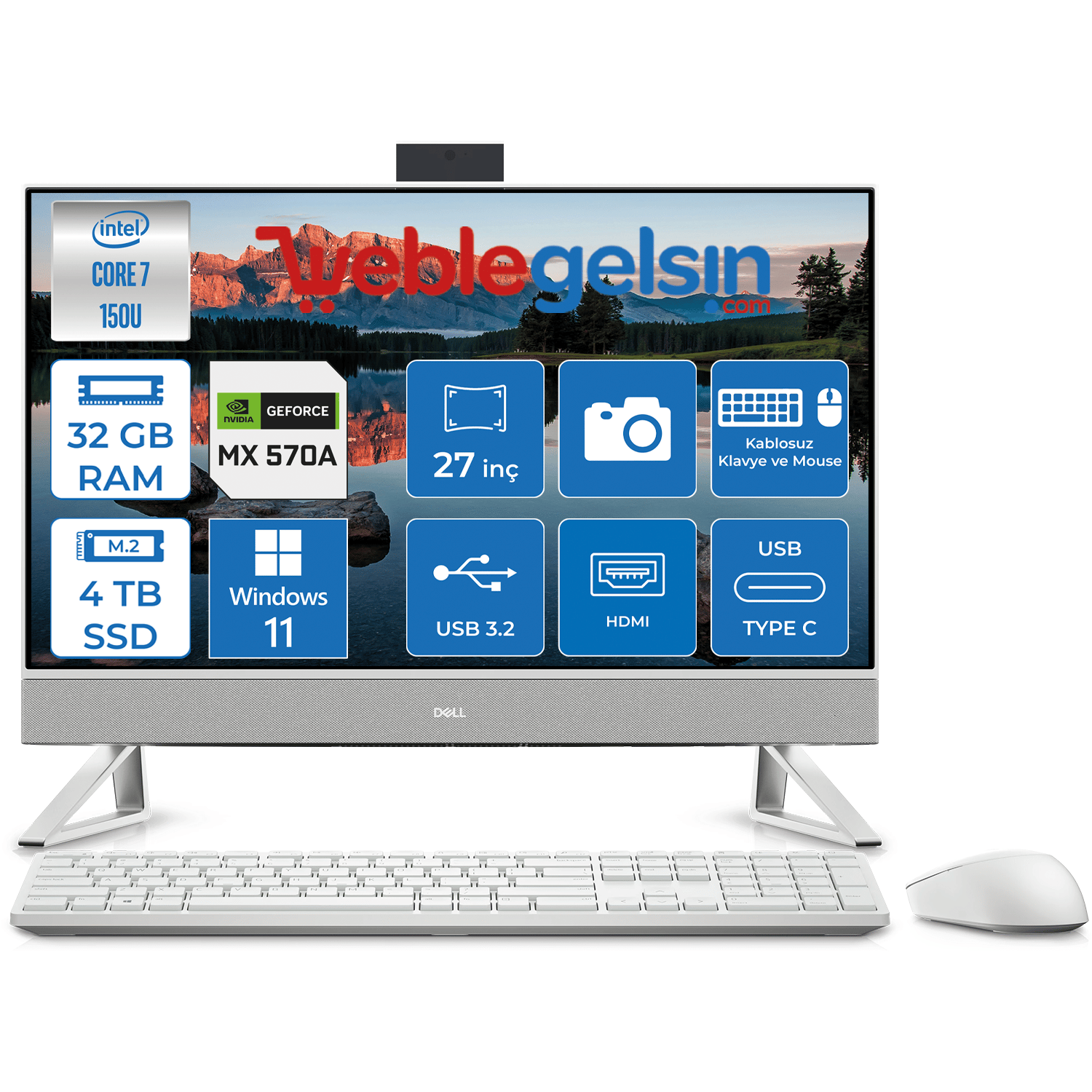 Dell Inspiron 7730 Intel Core 7 150U 32GB 4TB SSD Geforce® MX570A Windows 11 Home 27 Inç Fullhd All In One Bilgisayar I7730AIO2008WH08