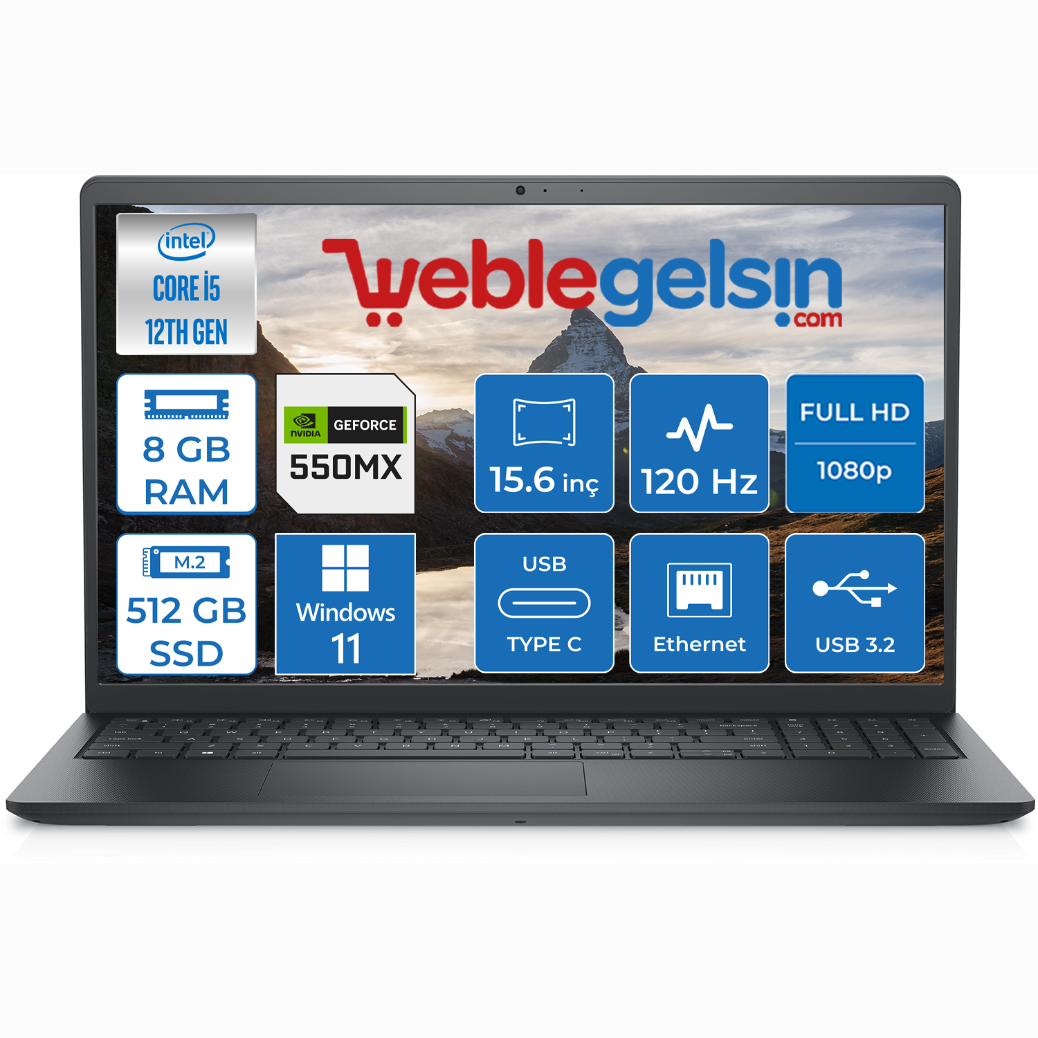 Dell Vostro 3520 Intel Core i5 1235U 8GB 512GB SSD 15.6 inç MX550 Fhd 120Hz Windwos 11 Pro Taşınabilir Bilgisayar VN5320PVNB352034