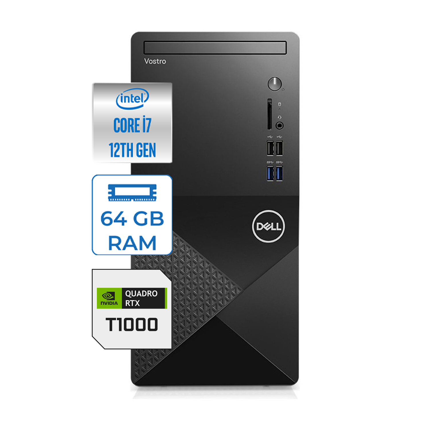 Dell Vostro 3910 mt Intel Core I7 12700 64GB 4TB SSD Windows 11 Home Quadro T1000-4GB Masaüstü Bilgisayar N3910T1000H30