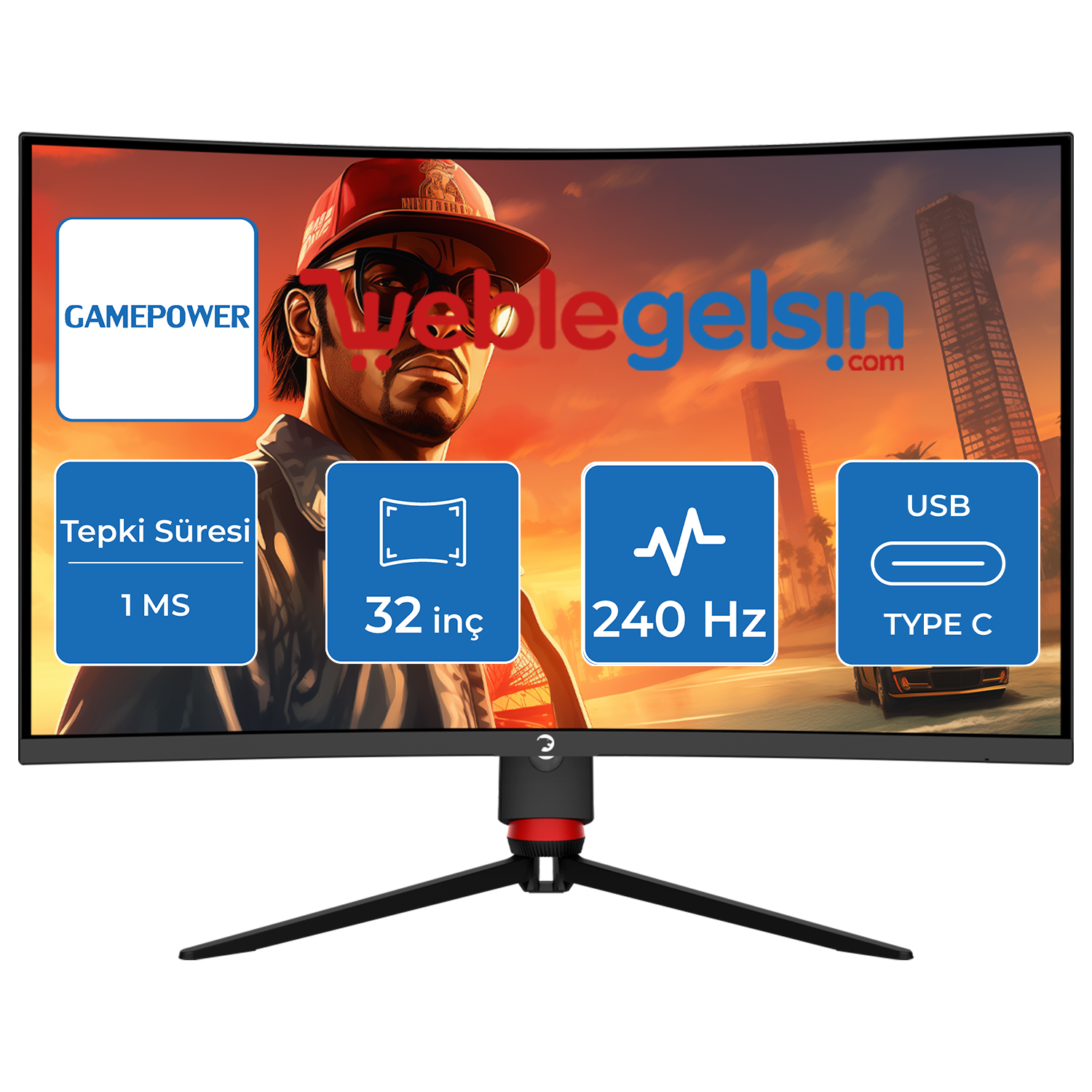 GamePower 32'' Vision V30 Curved 1000R RGB 240Hz 1ms 2K (QHD) , Kvm, Speaker, Type C Gaming Monitör (Sıfır Ölü Piksel Garantili)