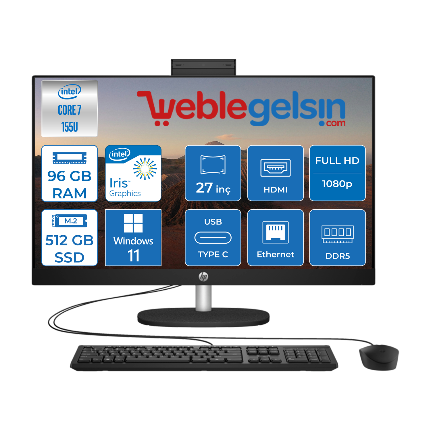 Hp 27-CR1013NT Intel Core Ultra 7 155U 96GB DDR5 512GB SSD Windows 11 Home Intel® Aı Boost 27 Inç IPS Fullhd All In One Bilgisayar B88GNEAH21