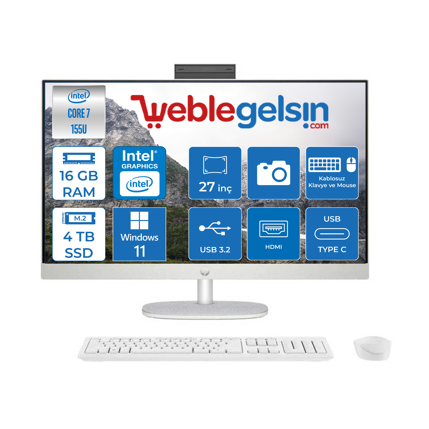 Hp 27-CR1021NT Intel Core Ultra 7 155U 16GB DDR5 4TB SSD Windows 11 Home Intel® Aı Boost 27 Inç Dokunmatik IPS Fullhd All In One Bilgisayar 9W334EAH04