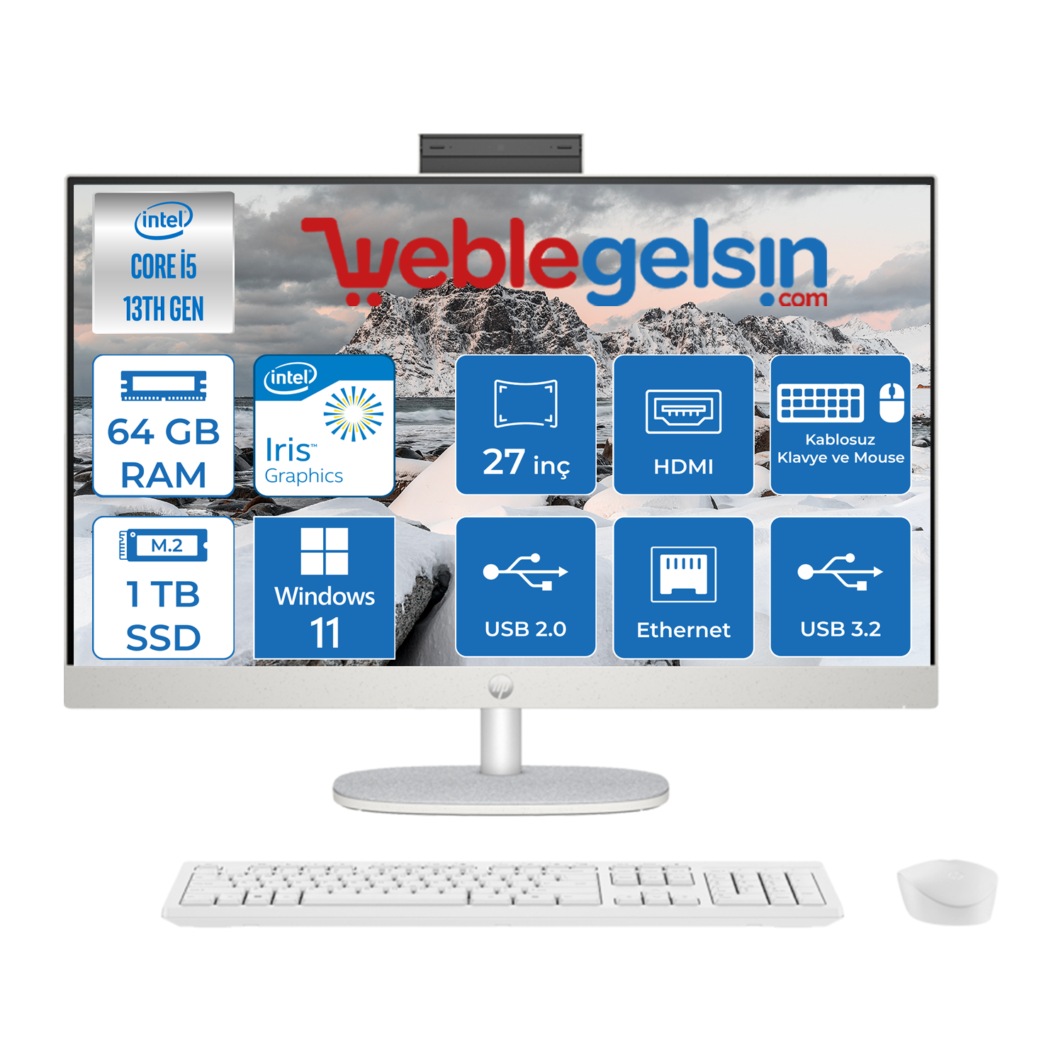 Hp All-In-One 27-CR0007NTT Intel® Core™ i5 1335U 64GB 1TB SSD 27 inç Fhd IPS Windows 11 Pro All In One Bilgisayar 8898B7EA17