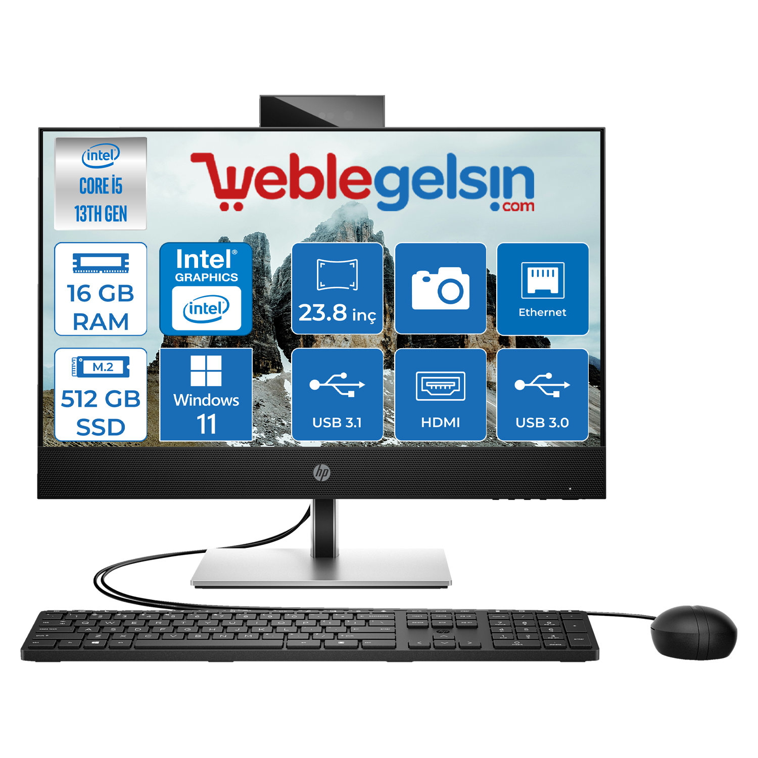Hp All-In-One Proone 440 G9 Intel® Core™ I5-13500T 16GB 512GB SSD 23.8 inç Fhd IPS Windows 11 Pro All In One Bilgisayar AIO885F1EA19
