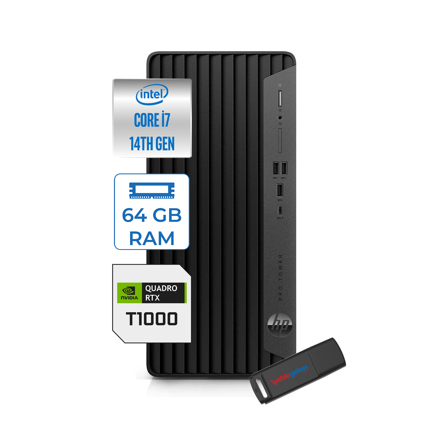 Hp Pro Tower 400 G9 Intel Core I7 14700 64GB DDR5 1TB SSD Windows 11 Home Quadro T1000-4GB Masaüstü Bilgisayar 5V5M2EST1000H28